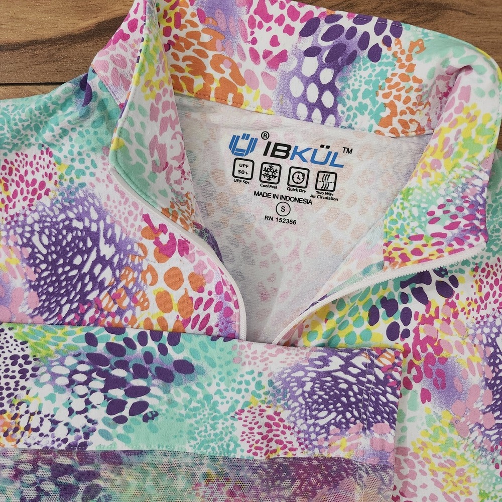 IBKUL Womens Lessie White Multi Print Long Sleeve Mock Golf Shirt Size Small Euc